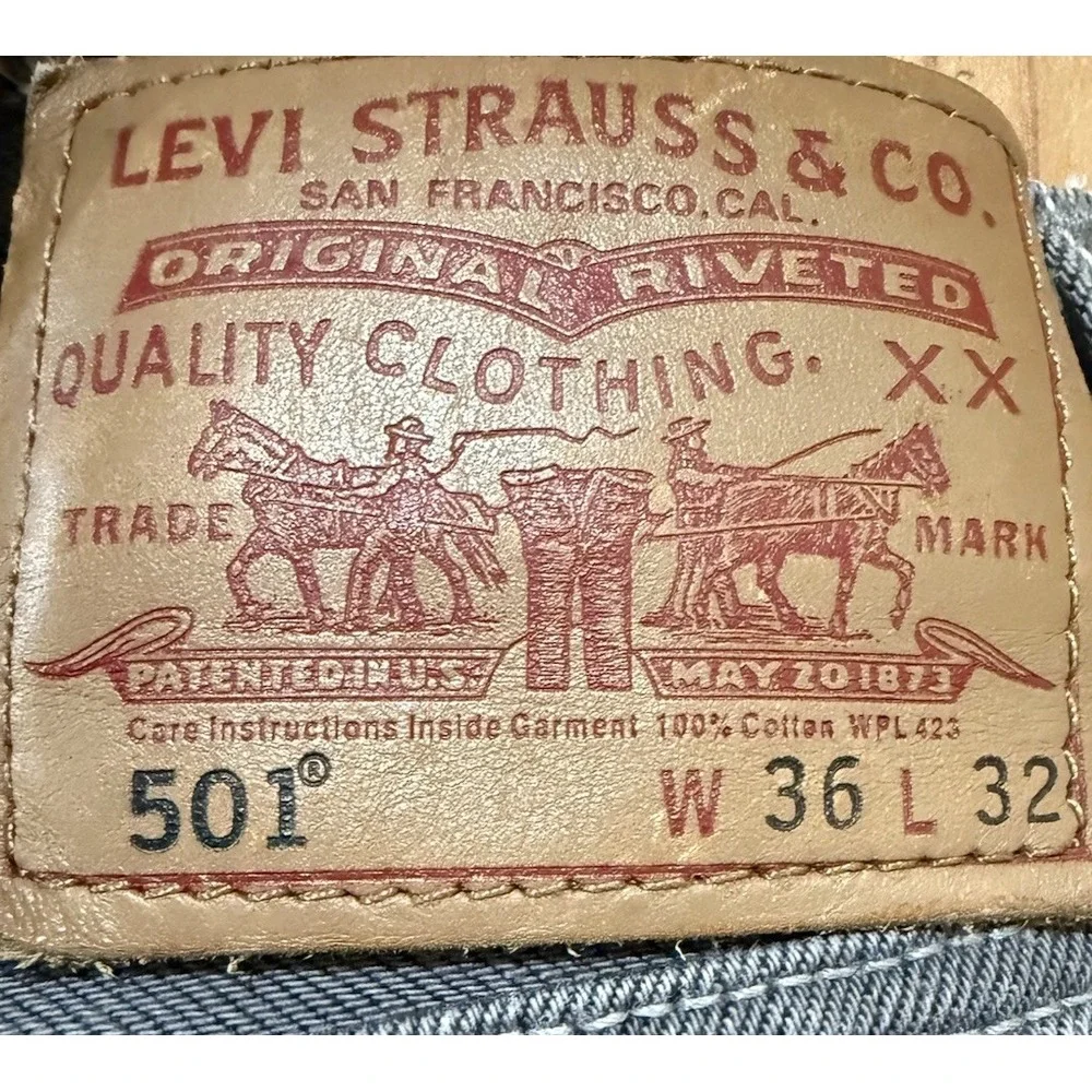 Levi's 501 Straight Leg Button Fly Gray Denim Jeans Men Size 36x32‎